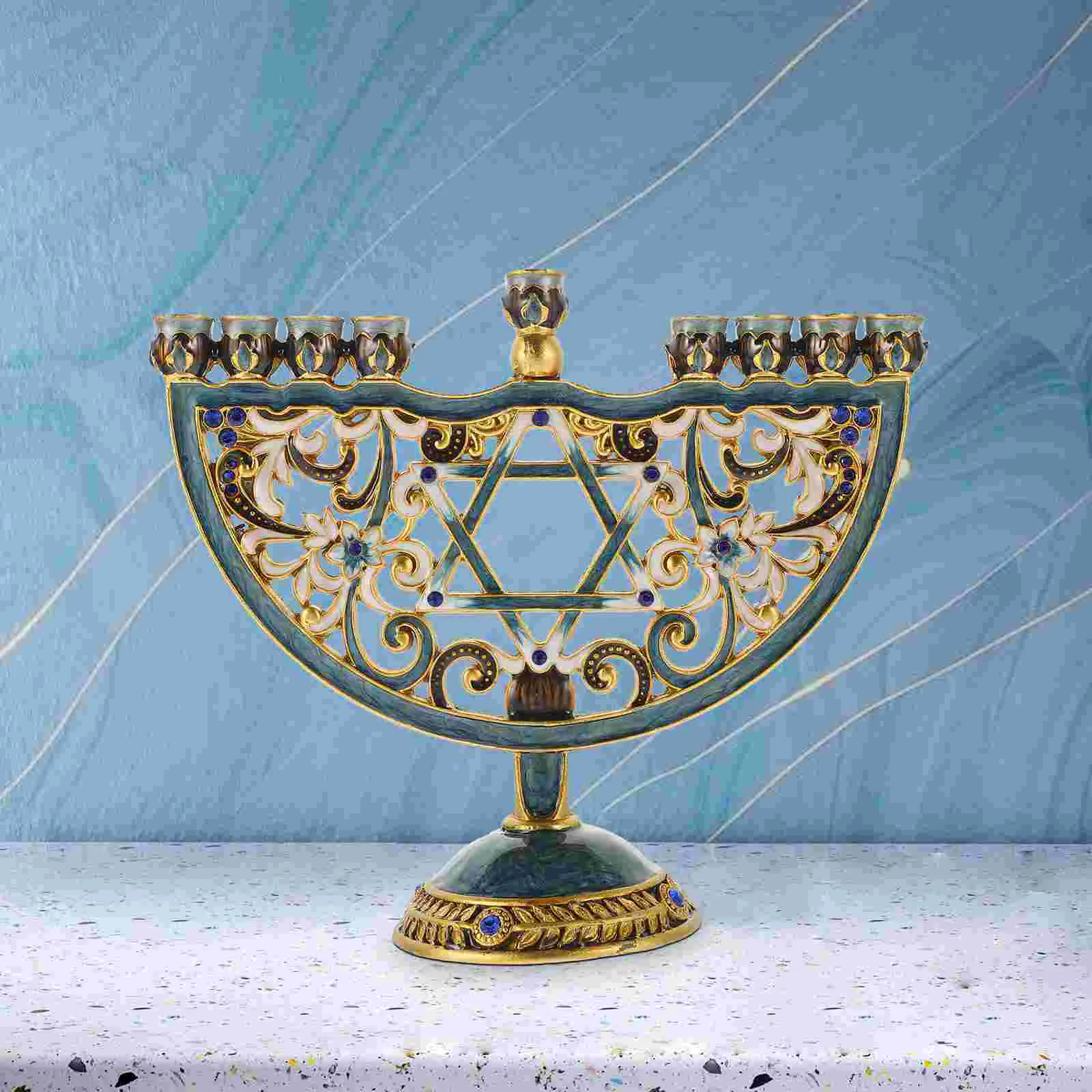 Buy Hanukkah Menorah 7 Branch Jewish Candle Holder Messiah Candlestick Table Centerpieces Decor Holy Land Golden