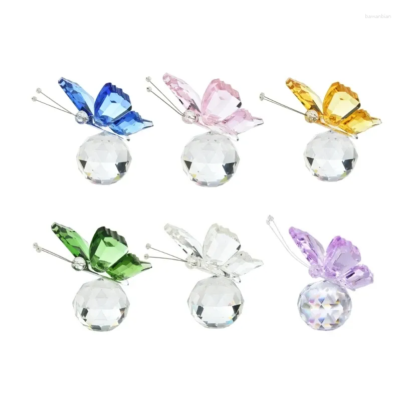 Decorative Figurines Crystal Butterfly With Glass Ball Base Statues Animal Figurine For Home Ornament Decor