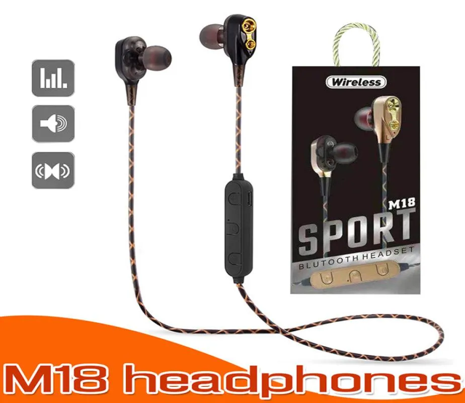 Bluetooth -hörlurar M18 Sports Bluetooth -hörlurar med MIC Super Bass -headset för iPhone Samsung LG med Box6220213