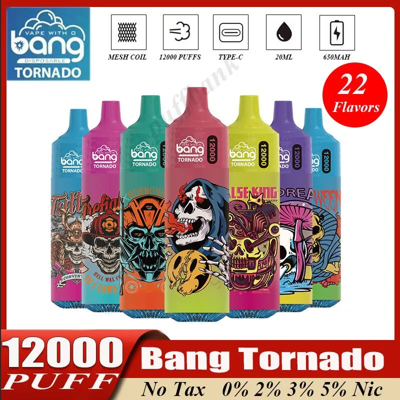 Bang Box Puff 12k e cigarros Tornado 12000 Pushs Big Vaporizadores Disponível Bobina de malha Vape Dish Bateria recarregável 0% 2% 3% 5%