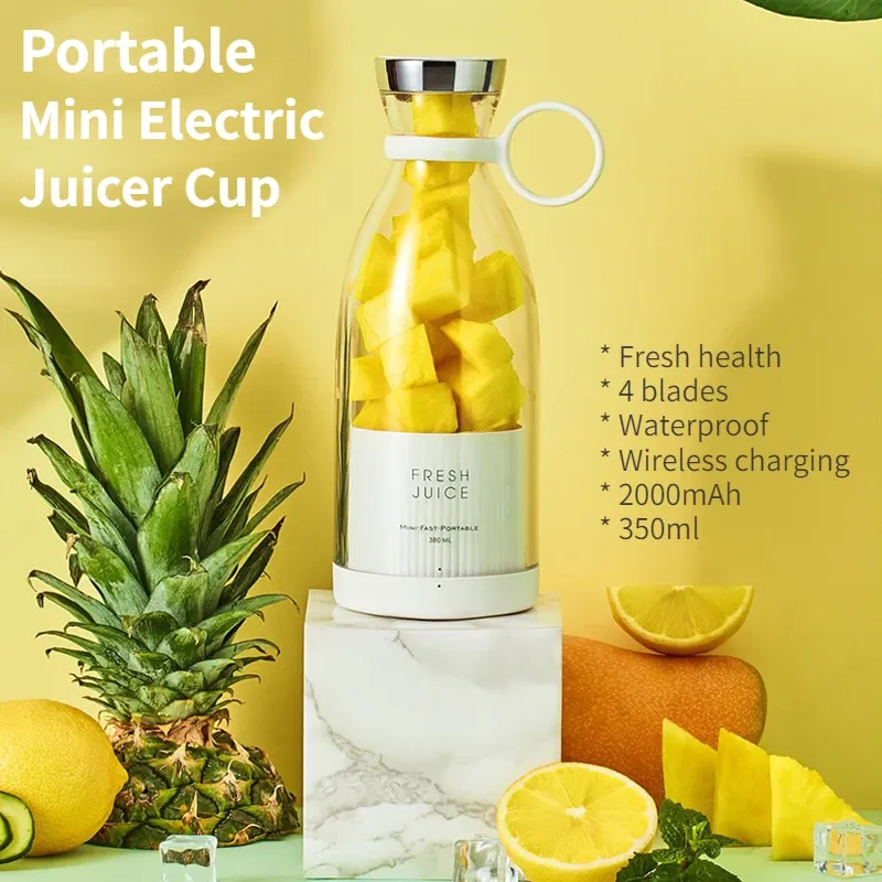 Juicers Portable Mini 350 ml Cup Juicer électrique 4 lames Juiceur Blender Fruit Végétable pour le fitness Magnétique Rechargeable