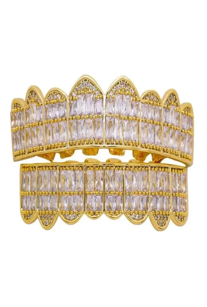 Hip Hop Grillz dla mężczyzn Diamonds Dental Grille 18K Gold Splated Fashion Cool Rappers Złote Srebrne Kryształowe Zęby Biżuteria 3043566