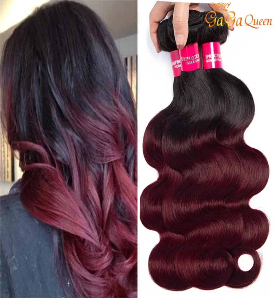 Gagaqueen Brazylijski Ombre 1B 99J Wave Fave Włosy 3 Burgundowe przedłużanie włosów 1B 99J Human Hair Weave1291079