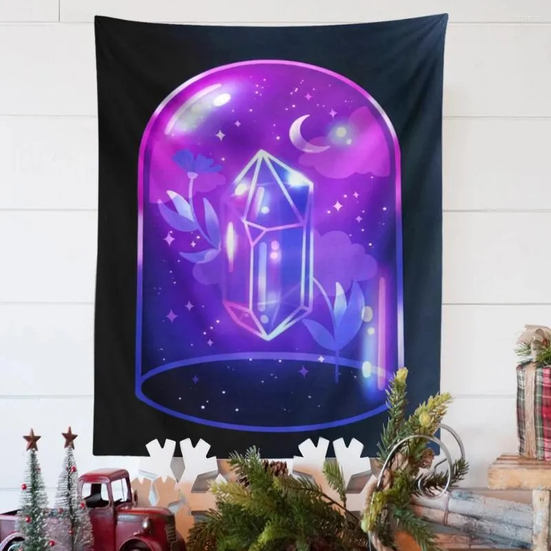 Tapisserier Vintage Crystal Tapestry vägg hängande månfas växtblommor tapesties starry himmel bohemia estetik heminredning