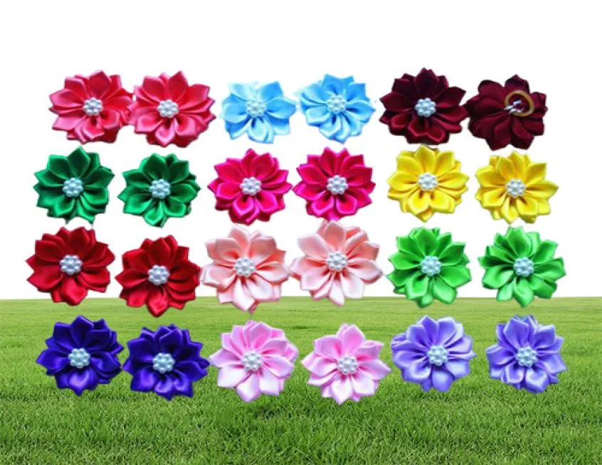 Dog Apparel 100pcslot Pet Hair Bows Bows Rubber Bands Petal Flowers with Pearls Groom Association Product9738479