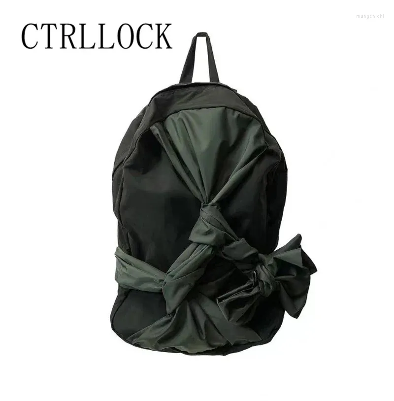 Sac à dos ctrllock preppy style arc noué les femmes à lacets contraste de couleur schoolbag technwear