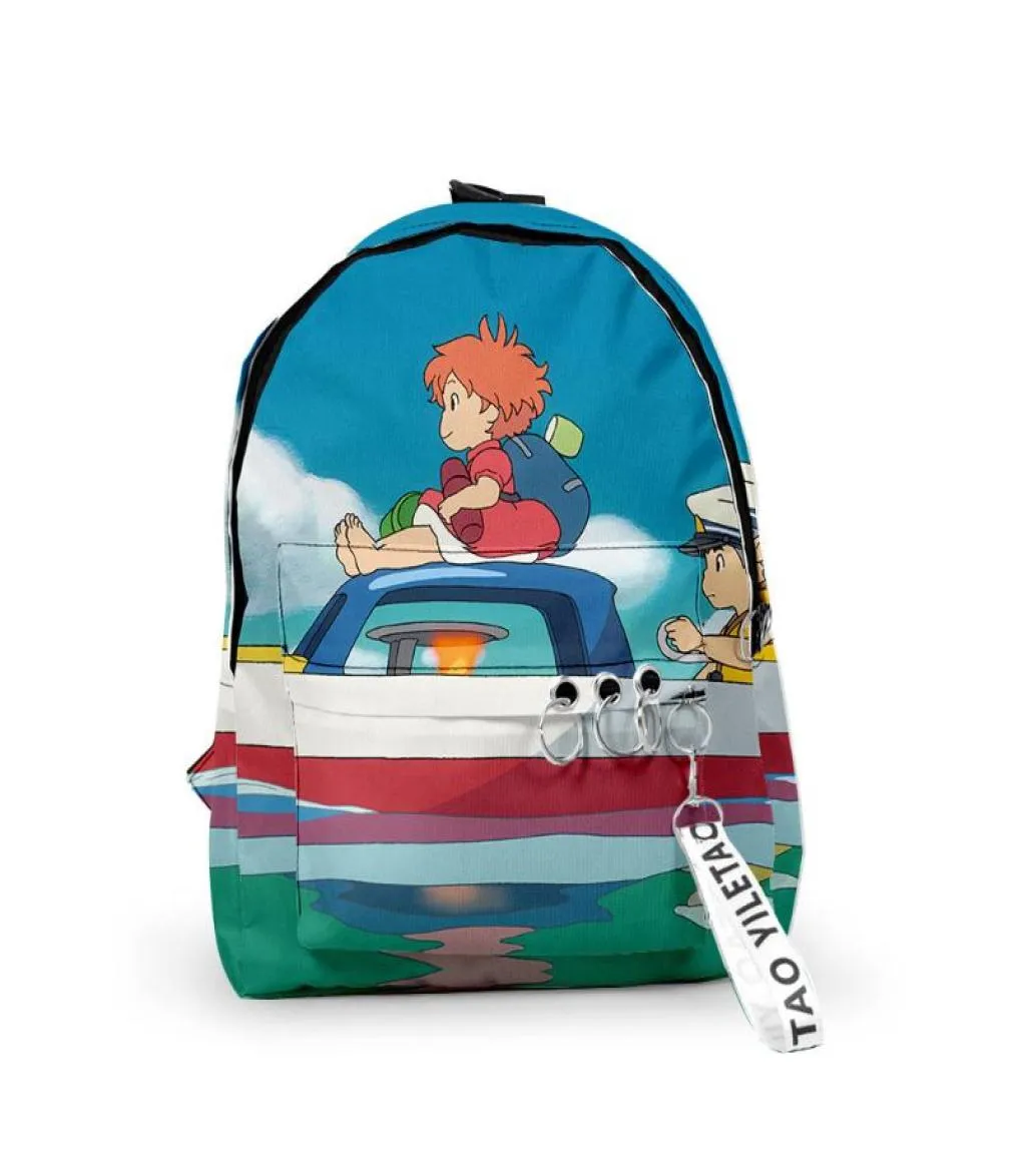 Backpack Harajuku Ponyo On The Cliff School Bags Travel Boys Girls Cute Small 3D Oxford Waterproof Key Chain Notebook BackpacksBac6286459