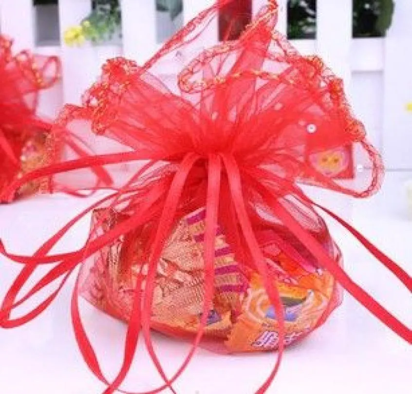 Nave 200 pezzi rosa rosso 35 cm di diametro organza borse di gioielli rotondi per feste di nozze sacchetti regalo di caramelle 4017121