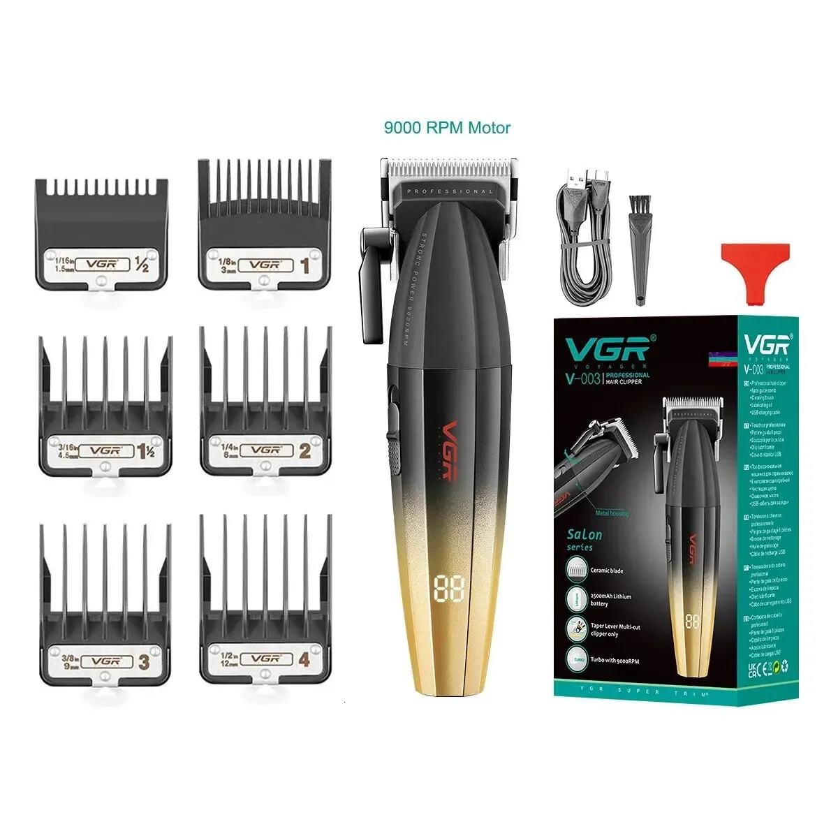 VGR Hair Clipper Professional Trimmer Electric Electric Clippers Maszyna do cięcia PROUDENTA 9000RPM dla mężczyzn V003 240408