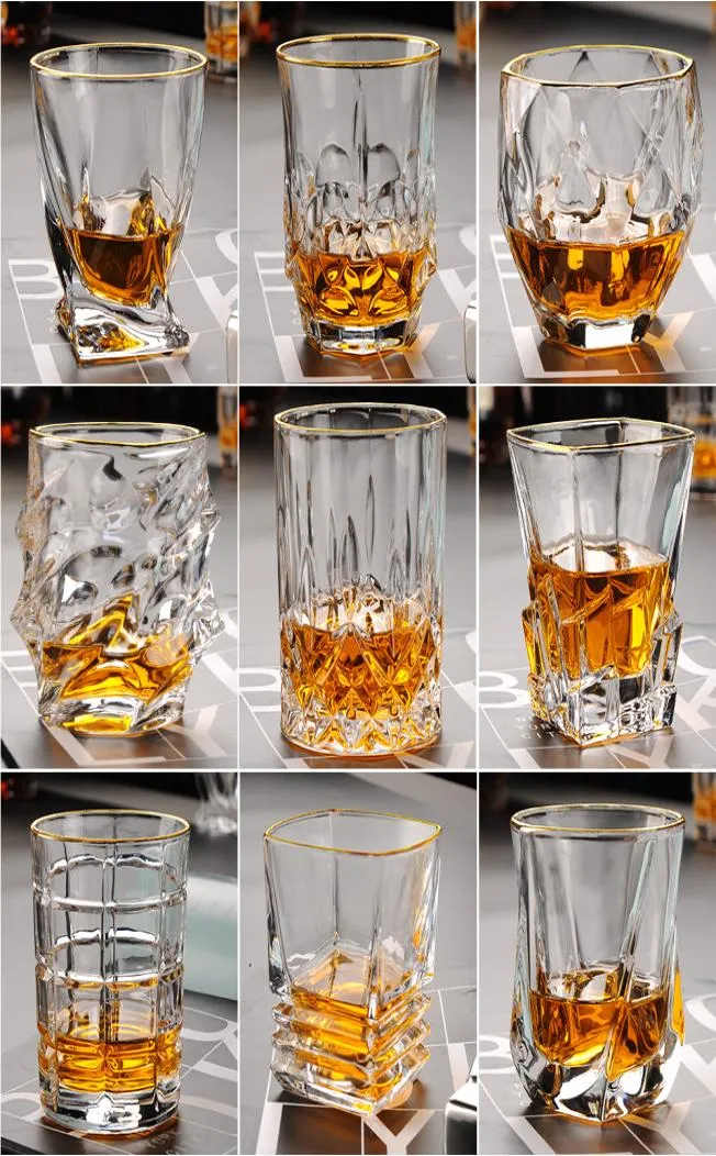 Light Luxury Classic Mouth Hand Painted Real Gold Crystal vinglas Glas Whisky Glass Hidden Gold Beer Glass7172723