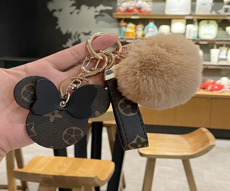 High Quality Mouse Design Car Keychain Flower Bag Pendant Charm Jewelry Keyring Holder for Women Men Gift Fashion PU Leather Anima3340374