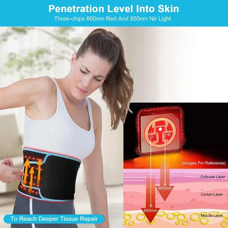 Ceinture De Luminothérapie Infrarouge 660nm/850nm IHealred - Pour Douleurs & Muscles - Noir - 3 Réglages