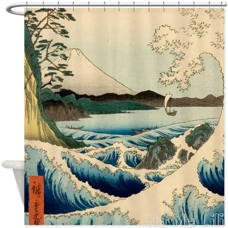 Tende da doccia giapponese Vintage Sea di tende in tessuto decorativo Satta di Ho Me Lili Polyester impermeabili con ganci