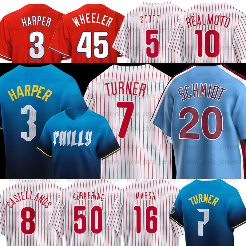 3 Harper Philly 2024 City Connect Baseball Jerseys Brandon Marsh Trea Turner Zack Wheeler Orion Kerkering Kyle Schwarber Alec Bohm J.T. RealMuto Aaron Nola