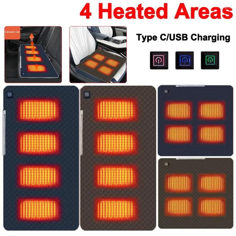 Teppiche 4 beheizte Bereiche Erwärmen Sitzpolster tragbarer Campingstuhl 3 Einstellbare Temperatur Typ C/USB -Ladung