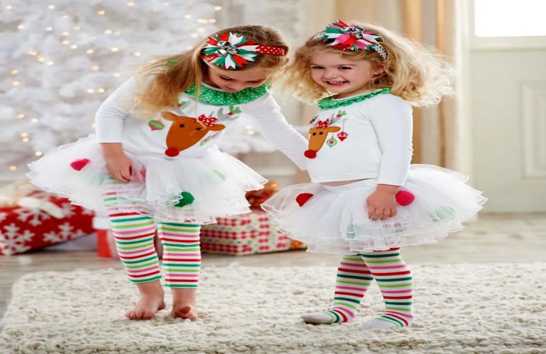 Baby Christmas Reindeer Clothing Set Girl Boutique Clothes Toddler Xmas Outfit Colorful Christmas Deer Kidwear Dress Set TrouserL9722294