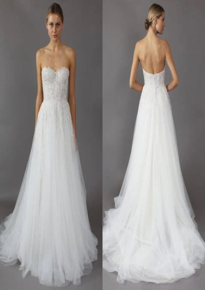 2021 Robes de mariée sans dos mira zwillinger sexy chérie appliques aline en dentelle percus sur les robes nuptiales de plage 2972621