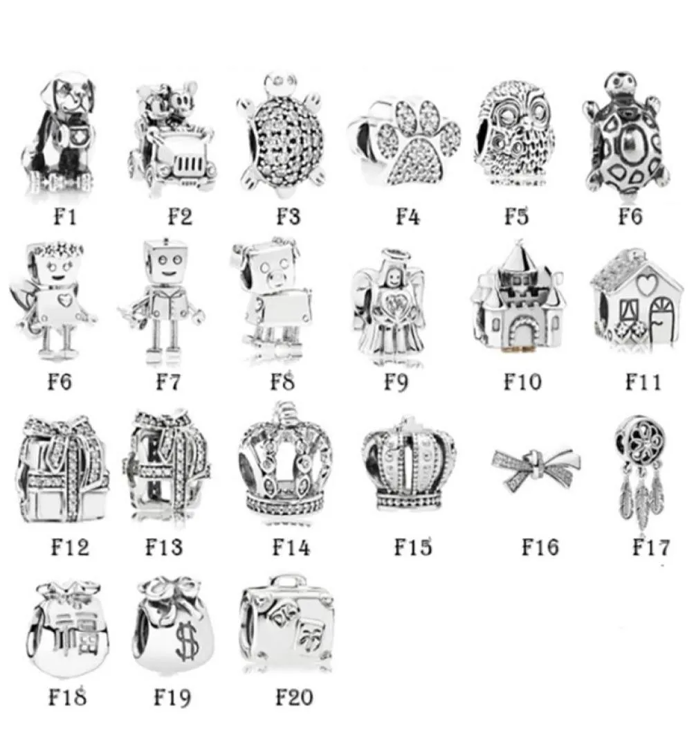 NOUVEAU 100% 925 STERLING SILP FIT CHARMS BRACELETS ANIMAUX CAT CAT Robot Owl House Box Couronne pour les femmes européennes Bijoux de mode originale des femmes européennes9178926