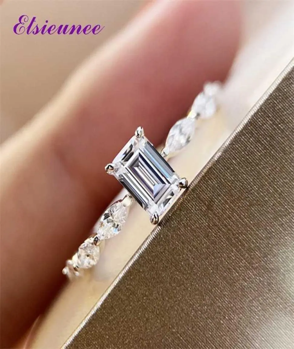 ELSIEUNEE 100 925 Sterling Smeraldo Cut Simulato Diamond Ringio Fase di gioielli Fashion Gioielli per donne intero 2112177742848