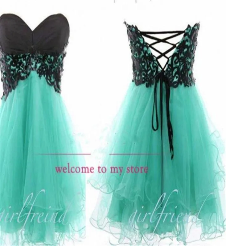 Sweetheart Prom Dresses with Black Lace Tulle Lace Up Back A Line Puffy Short Homecoming Dress Party Gowns7894843