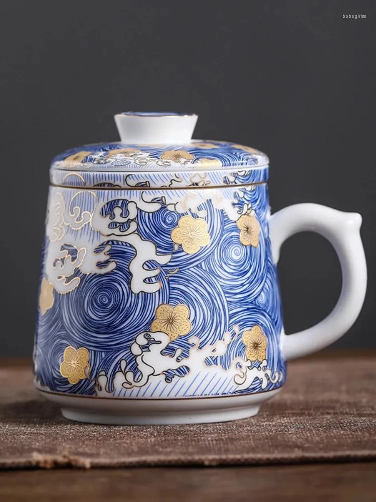 Tazze di piattini color smalto creativo tazze da caffè fatte a mano tazze da tè in porcellana in porcellana tazza di tè di alta qualità con copertura e cerimonia del filtro