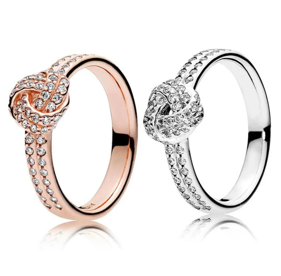 925 argent sterling scintillant Love Knot Ring Set Boîte d'origine pour les femmes à grain Wedding CZ Diamond 18K Rose Gold Ring332R7874581
