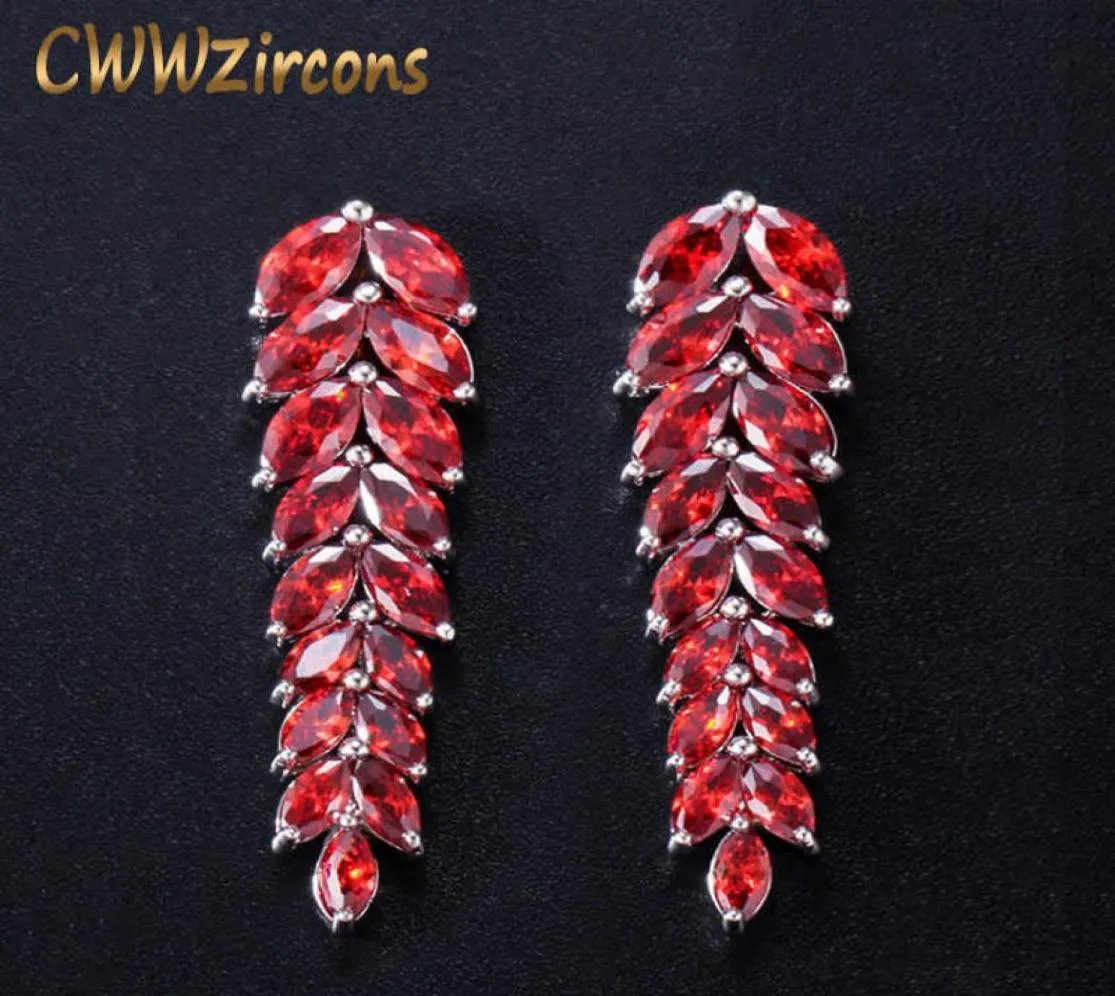 Zircone cubique de haute qualité bijoux de fête blanc couleur or long rouge foncé oreille pendante pour femmes CZ260 2107144719378