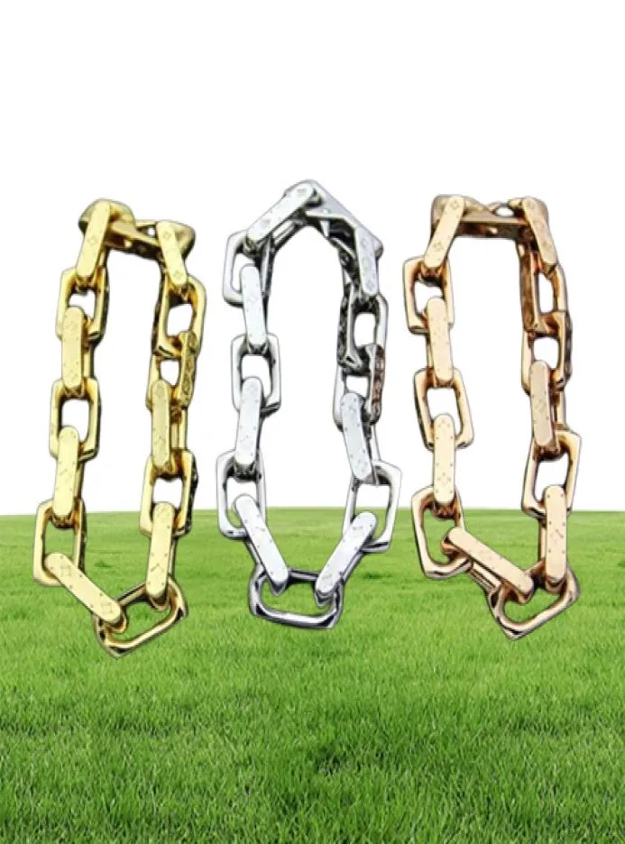 Fashion UNISEX MENS DESIGNER V Bracelets Gold Square Link a catena in acciaio di titanio colorato 7223262