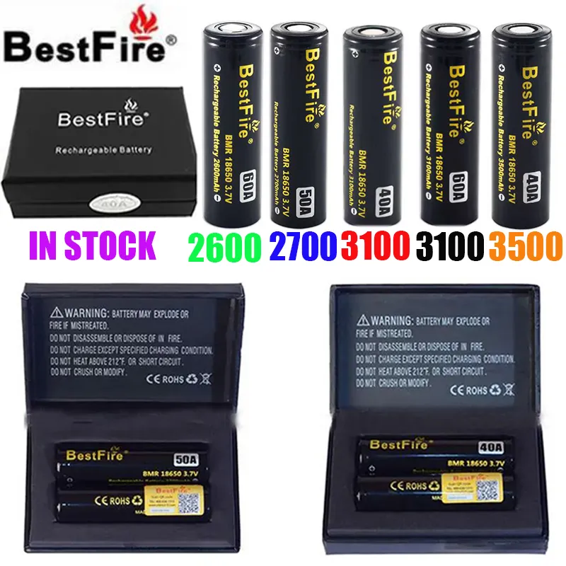 Autentyczny Bestfire BMR IMR 18650 BAZTANIE 2600 mAH 60A 2700 mAh 50A 3100 mAh 3500 mAh 40A Pojemność odpływu ładowne akumulatory litowe Black Box Pakowanie Oryginalne