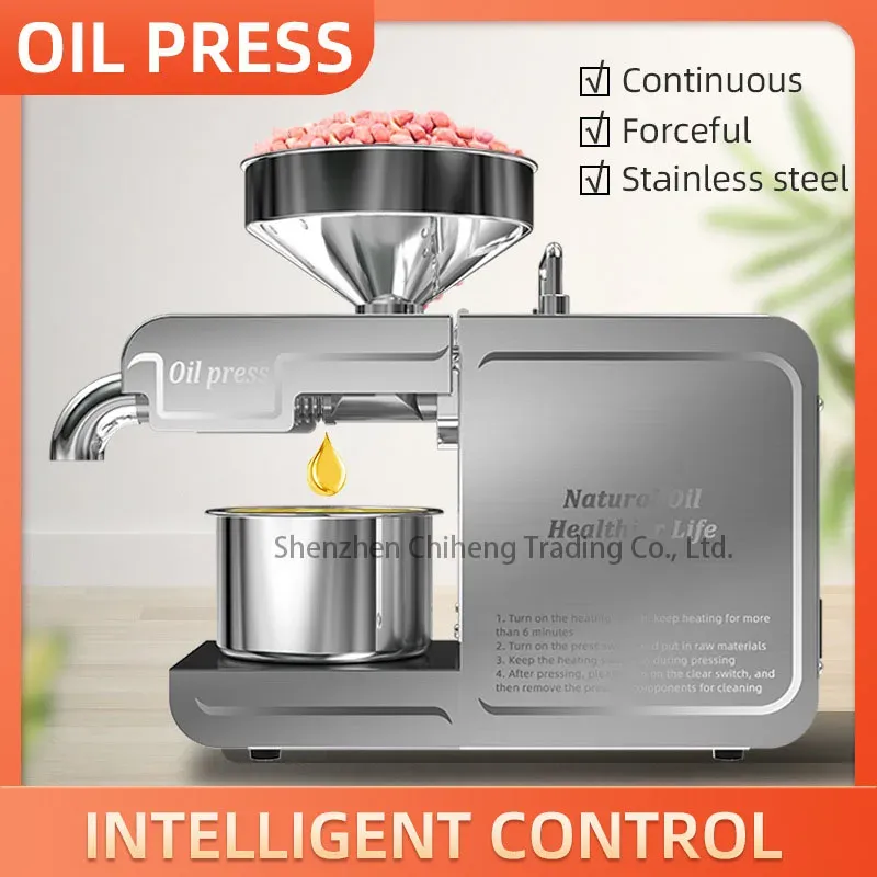 Pressers 220V/110V rostfritt stål Oilpressmaskin Automatisk varm kall oljaxtraktor Peanut Sunflower Seed Olive Oil Press