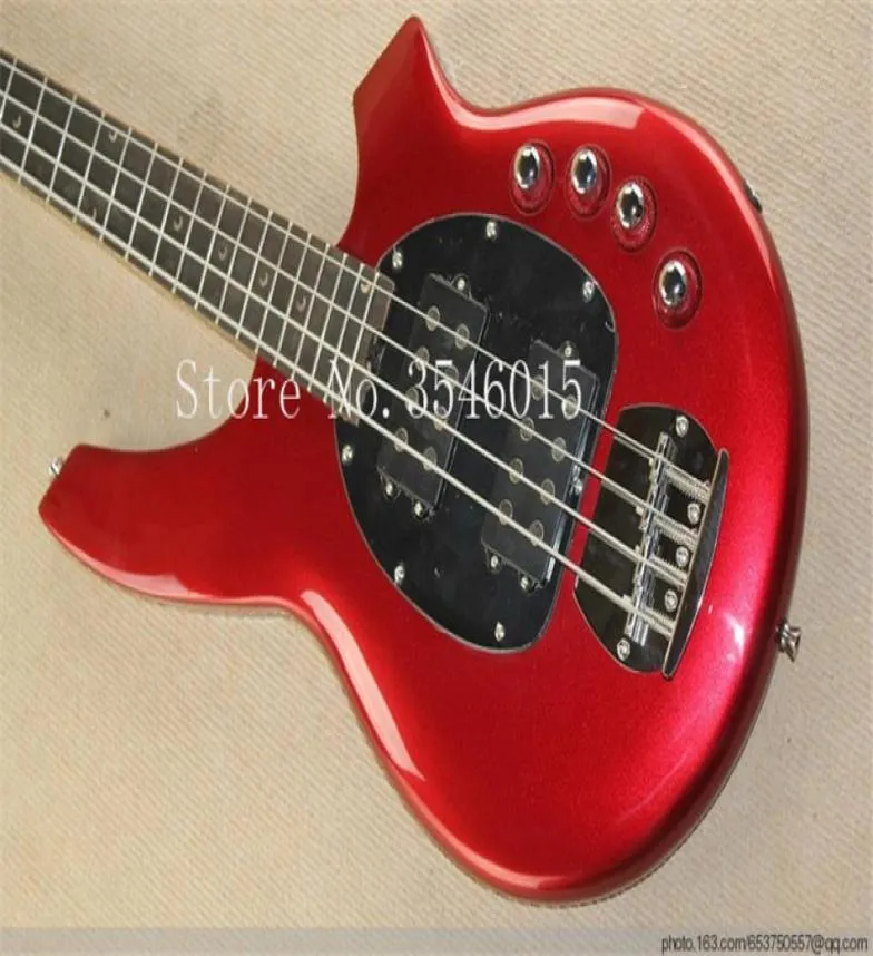 Real POS Säljer högkvalitativ aktiv pickup -musikman Bongo Red 4 String Music Man Electric Bass Guitar9698982