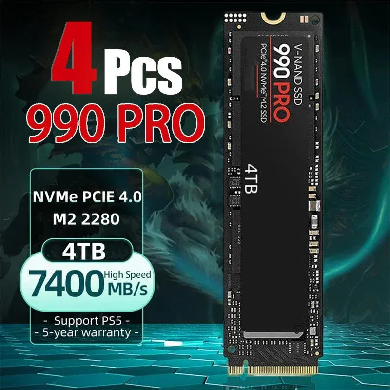 Boxs 1/2/3/4Pcs 990PRO SSD Solid State Drive 4TB 2TB M.2 2280 PCIe4.0 NVMe Gaming Internal Hard Drive 7450MB/S For PS5 Laptop Desktop