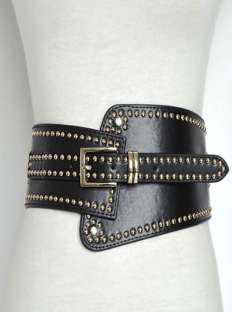 Cinture da donna cinghia a cintura stile nero per il marchio di design di lusso Rivet elastico fibbia per spillo elastico wide6644350