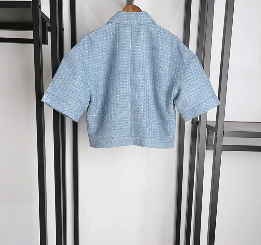 2024 Spring/Summer sa * ndro Sweet Tweed POLO Collar Single breasted Short sleeved Coat Shorts Set