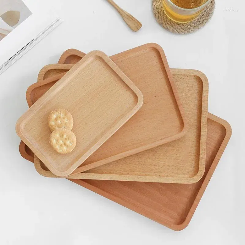 TEA TRAYS Simplicity Wood Magasy Barnens icke-uppdelade platta Rektangulära frukost Restaurangredskap