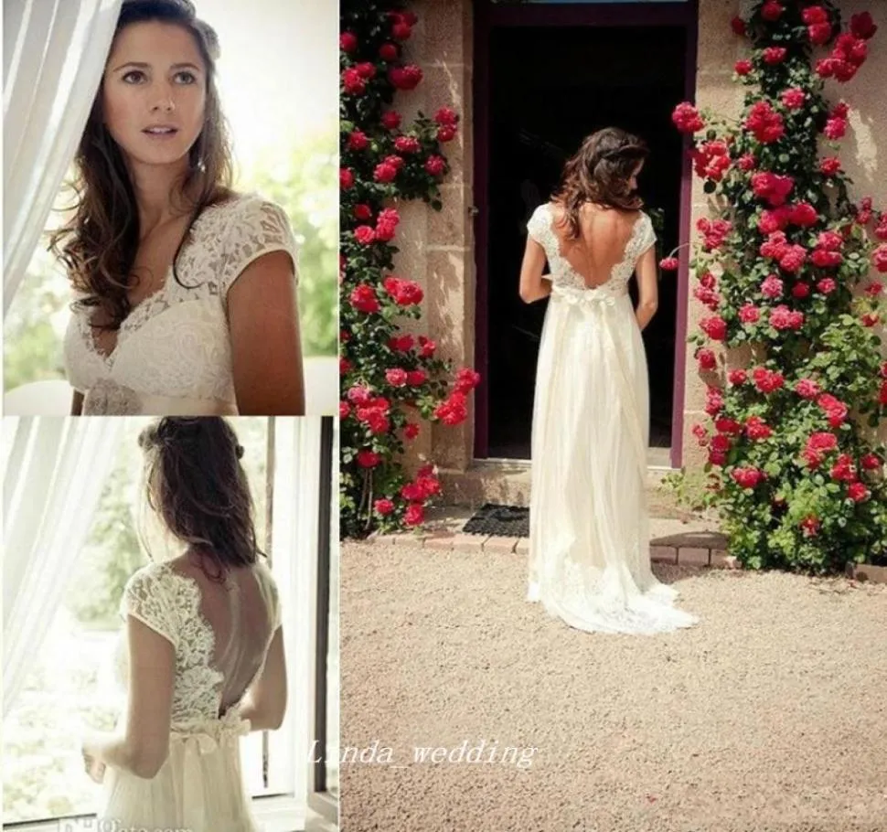 Summer Lace Beach Bohemian Style Wedding Dress High Quality A Line V Neck Backless Bridal Gown Plus Size Vestido de Noiva2745963