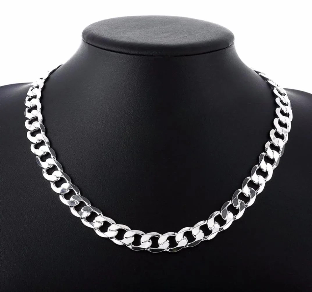 12 mm Curb Chain Necklace for Men Silver 925 Necklaces Chain Choker Man Fashion Male Jewelry Wide Collar Torque Colar5644581