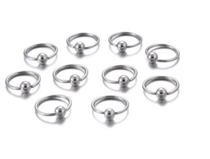10Pcsset Nose Ring piercing body jewelry Steel Hoop Ring Closure For Lip Ear Nose silver plated Ball Body Jewelry3615535