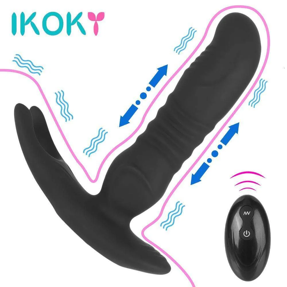 Ikoky Telescopic Dildo Vibrateurs Remote sans fil Contrôle 10 Vibrateur Stimulateur de la prostate mâle Massage Stimulateur sexy Shop