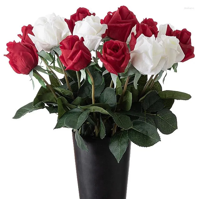 Dekorativa blommor 3st 44 cm Artificial Bouquet Red Fake Rose Flower For Wedding Home Table Decoration Christmas Valentine's Day Gift