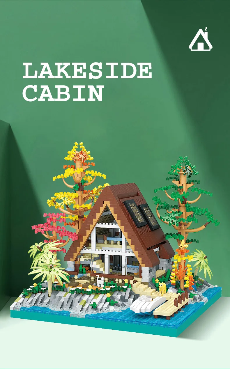 Mini Building Briks Lake Island Wooden House Building Blocks Creative Micro Assembly Mini ...