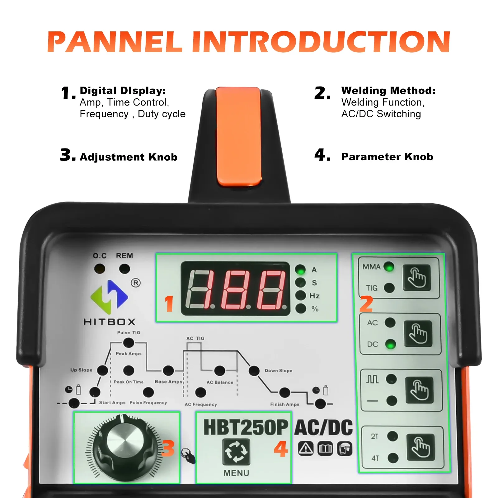 Combos Hitbox 4in1 Ac/dc Tig Welding Hine Ac Pulse Argon Aluminium Welder Digital Control Gas Stainless Pulse Welder 2t 4t Hbt250p