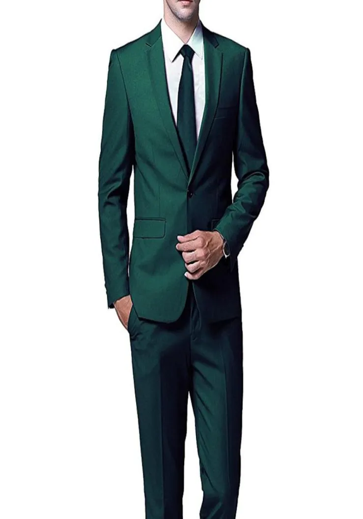 Dark Green Evening Party Men Suits For Wedding Prom Wear 2018 Two Piece Jacket Pants Trim Fit Custom Made Wedding Groom Tuxedos9724715