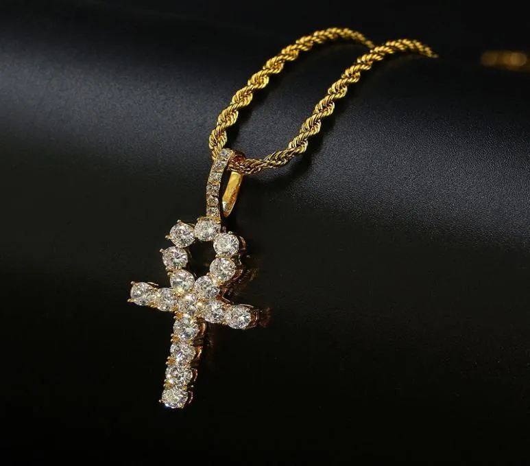 Pendants Ankh Collier Gold Chains pour femmes hommes Hip Hop Mens Bijoux Diamond Zircon Pendants Colliers Déclaration Jewelry5392746