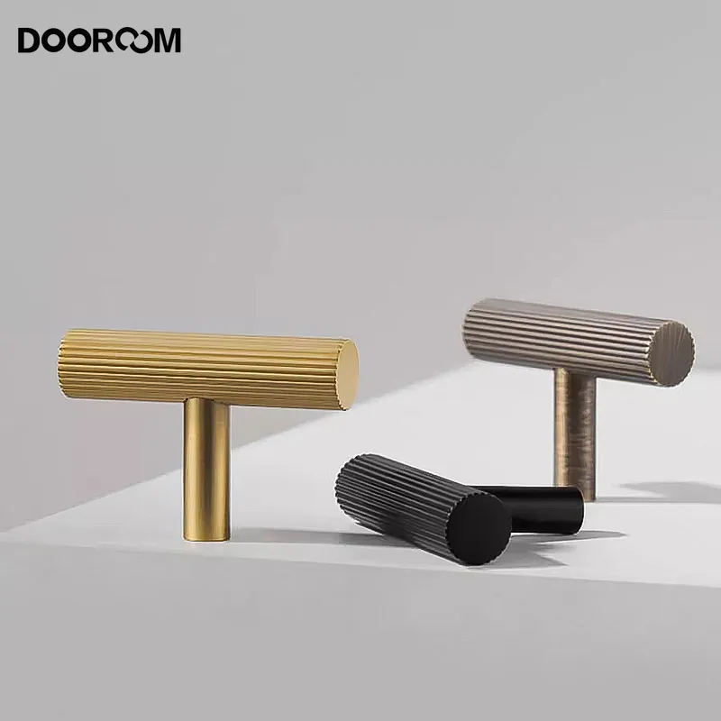 Solid Brass Nordic T Bar Handle Cupboard Pulls Long Drawer Knobs for ...