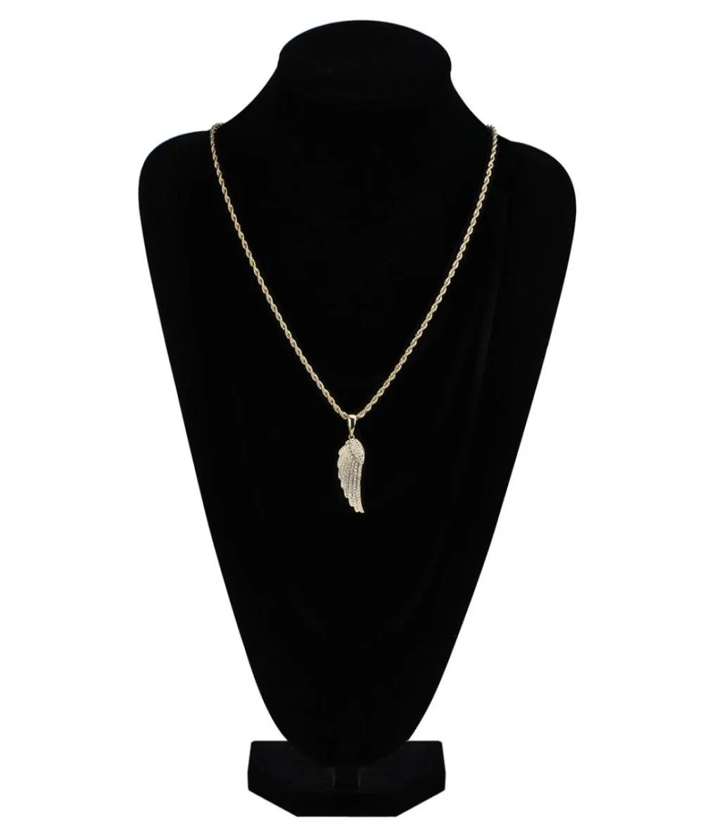 Fashiongold White Gold Iced Out CZ Zirconia Lovers Angel Wing Collier Hip Hop Feather Wing Rapper Jewelry Gifts Fo8311720