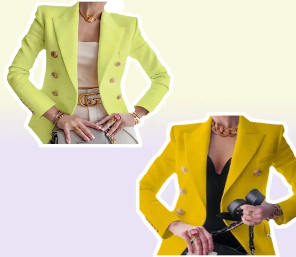 Vaste kleur dubbele borsten vrouwen blazer modepak kraag slimblazers met lange mouwen4590847