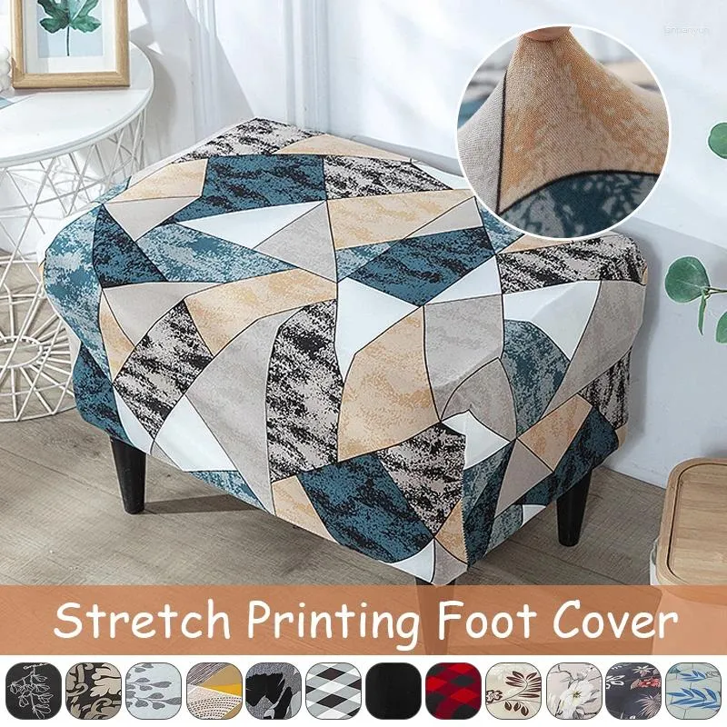 Chair Covers Printed Footstool Cover Stretch Rectangular Sofa Stool Removable Footrest Nordic Home Decor Furniture Protector