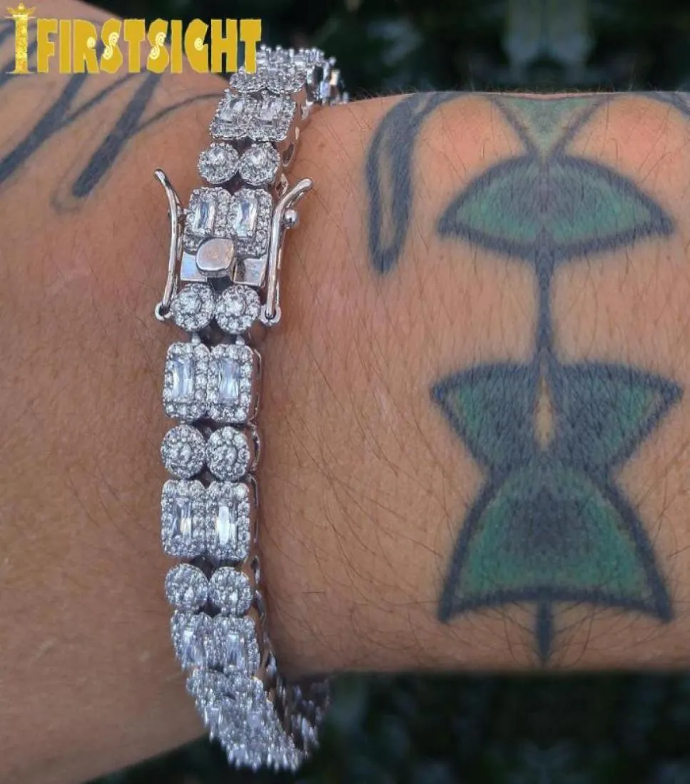 Bracelets de charme Bracelet Baguette de personnalité 10 mm 2 rangs en argent couleur glacée en zircone cubique bling miami cubain hip hop femmes hommes 1696321