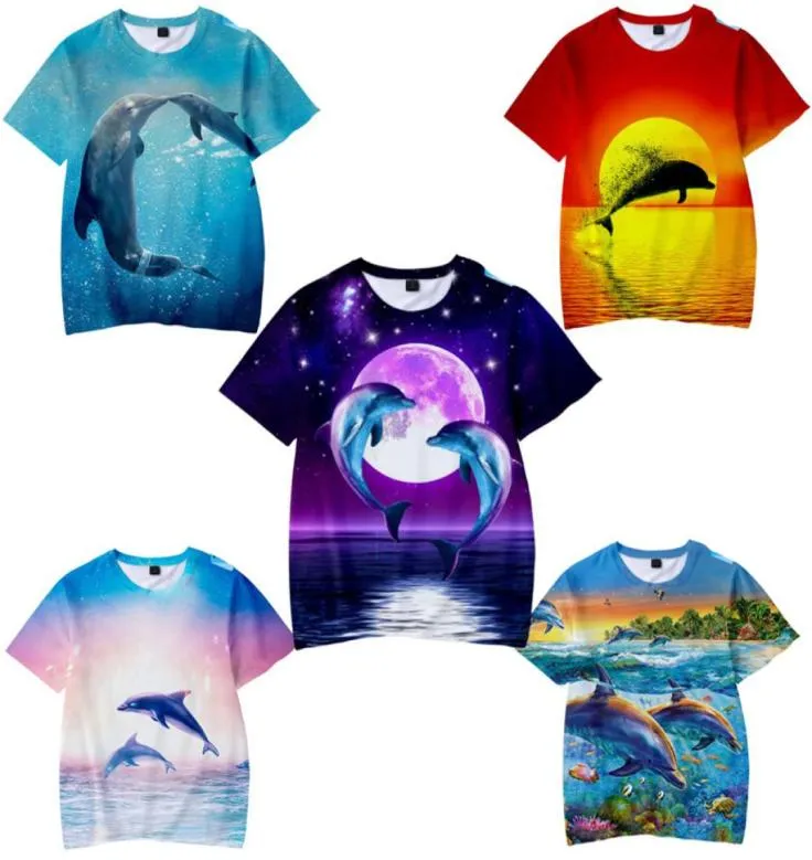 Animal Dolphin 3D Print Tirm Cirtle Menino Meninos meninos crianças verão Moda curta Manga engraçada camiseta gráfica Tees Streetwear5411868